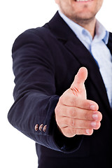 Image showing Business man welcomes you with open hand