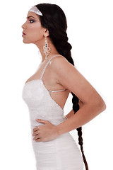 Image showing Side pose of Bride with long and lengthy platted hair