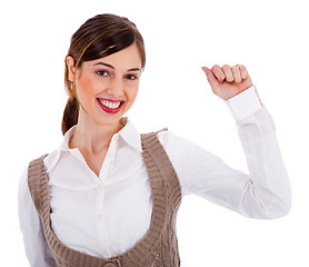 Image showing Beautiful young model raising her hand up