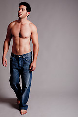 Image showing Topless Masculine man looking the right corner