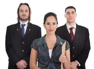 Image showing Three young business collegue walking for meeting
