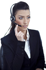 Image showing Beautiful call center telephone woman wearing headset