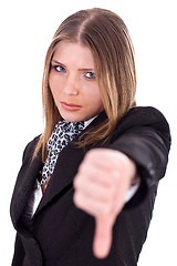 Image showing Sad Business women showing her thumbs down