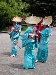 Image showing  Japanese women gropu dancing during a summer festival in Sendai,Japan-Aoba Dori Matsuri.