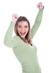 Image showing Young beautiful girl showing her joy