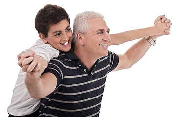 Image showing Piggyback ride given by grandfather