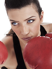 Image showing Aggressive boxing woman