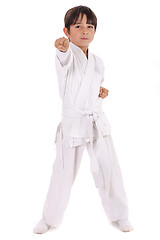 Image showing Small karate boy in training