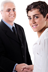 Image showing Business man handshake with a young boy