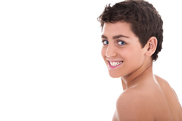 Image showing Topless young teenager smiling