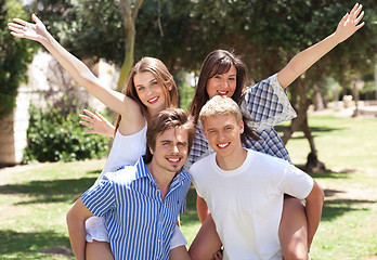 Image showing Happy young couples enjoying