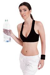 Image showing fitness women holding a water bottle