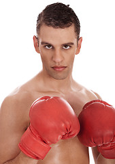 Image showing Closeup of young attractive men wearing red gloves