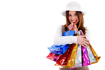 Image showing Young lady happy with lot of shopping bags