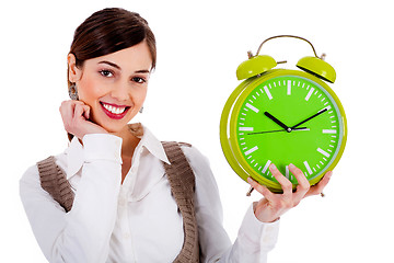 Image showing lady holding alarm clock