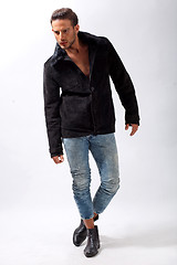 Image showing Handsome male model with black jacket