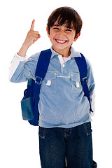 Image showing Cute young boy pointing upwards