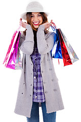 Image showing happy lady posing with shopping bags