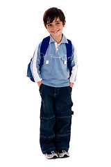 Image showing Young school boy smiling and looking away