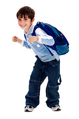 Image showing Adorable young kid holding his school bag