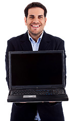 Image showing man showing laptop