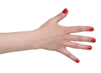 Image showing Female hand with gaudy red manicure