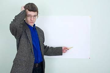 Image showing Confused teacher showing on the poster