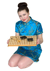 Image showing Japanese girl with ceremony tea-tray