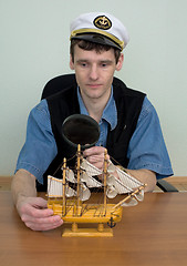 Image showing Man in uniform cap with sailer