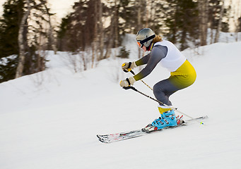 Image showing Woman rushing on skis