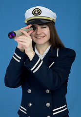 Image showing Portrait of the girl - captain with telescope