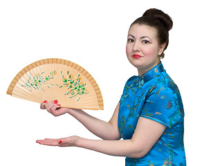 Image showing Japanese girl with fan