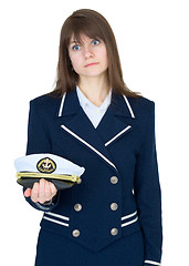 Image showing Girl in a sea uniform on white