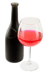 Image showing Dark glasses wine bottle and goblet