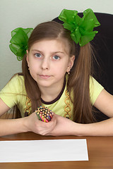 Image showing Girl with color pencils in hands