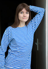 Image showing Beautiful girl in a stripped vest