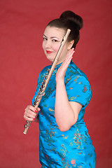 Image showing Japanese girl with flute
