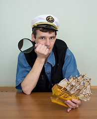 Image showing Man in uniform cap with sailer