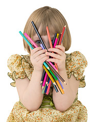 Image showing Little girl with crayons