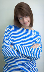 Image showing Beautiful girl in a stripped vest