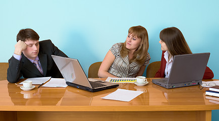 Image showing Businessman has fallen asleep sitting at meeting