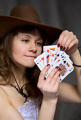 Image showing Portrait girl with a playing-cards