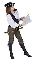 Image showing The pirate - young woman with map