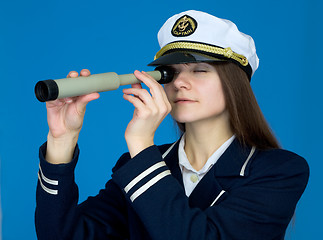 Image showing Portrait of the woman - captain with telescope