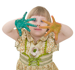 Image showing Little girl with multicolored palm