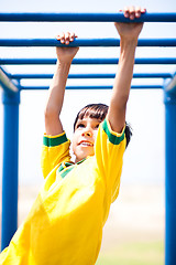 Image showing Smart kid playing on jungle gym