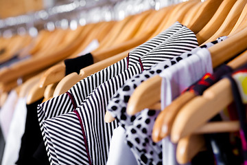 Image showing Multi-coloured wardrobe showcase, closeup