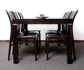 Image showing Modern wooden finished dining table