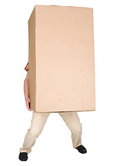 Image showing Man holding very heavy brown cardboard box