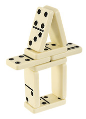 Image showing Tower constructed of dominoes bones